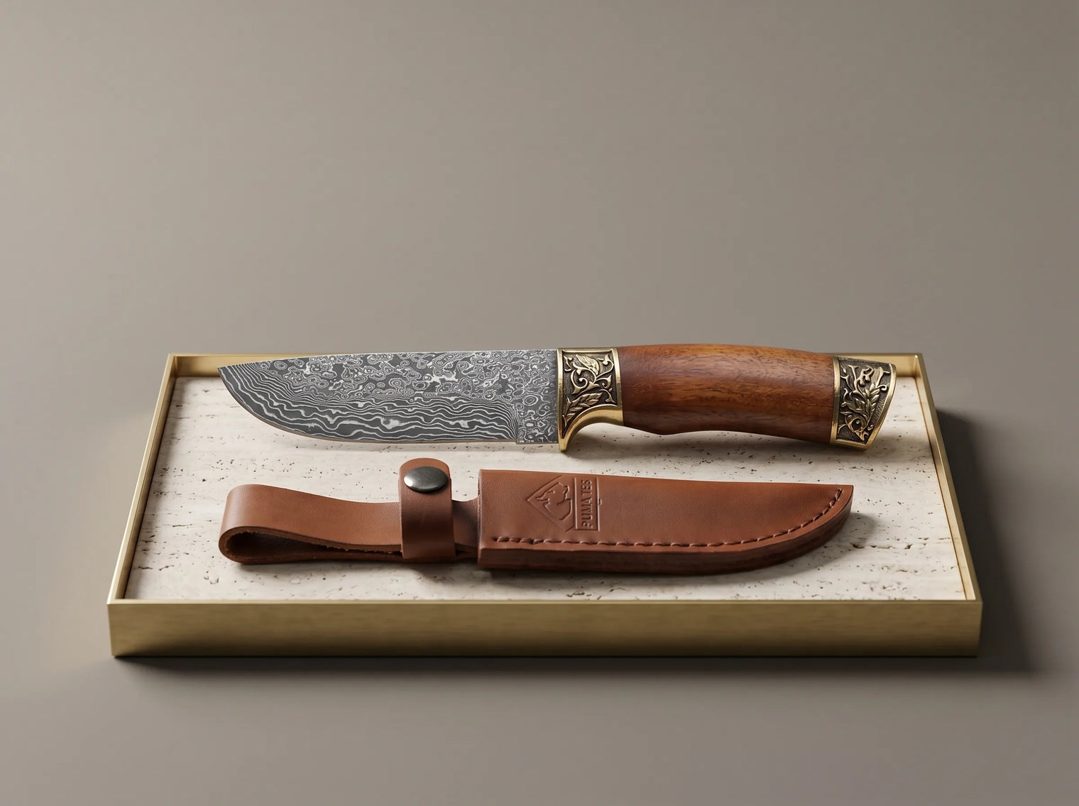 Damascus Hunting Fixed Blade Knife Outdoor EDC - 3664