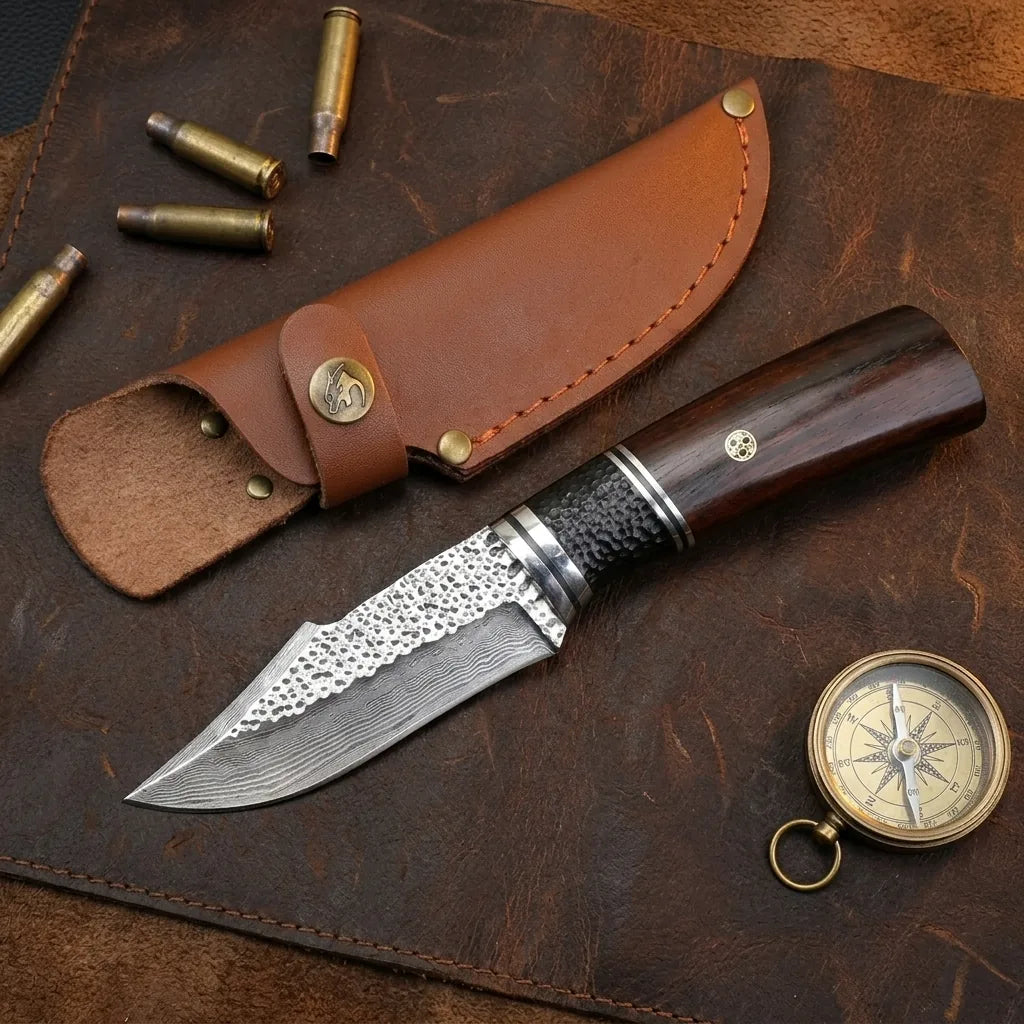 Damascus Straight Knife Blac Collectible Fixed Blade - 5628