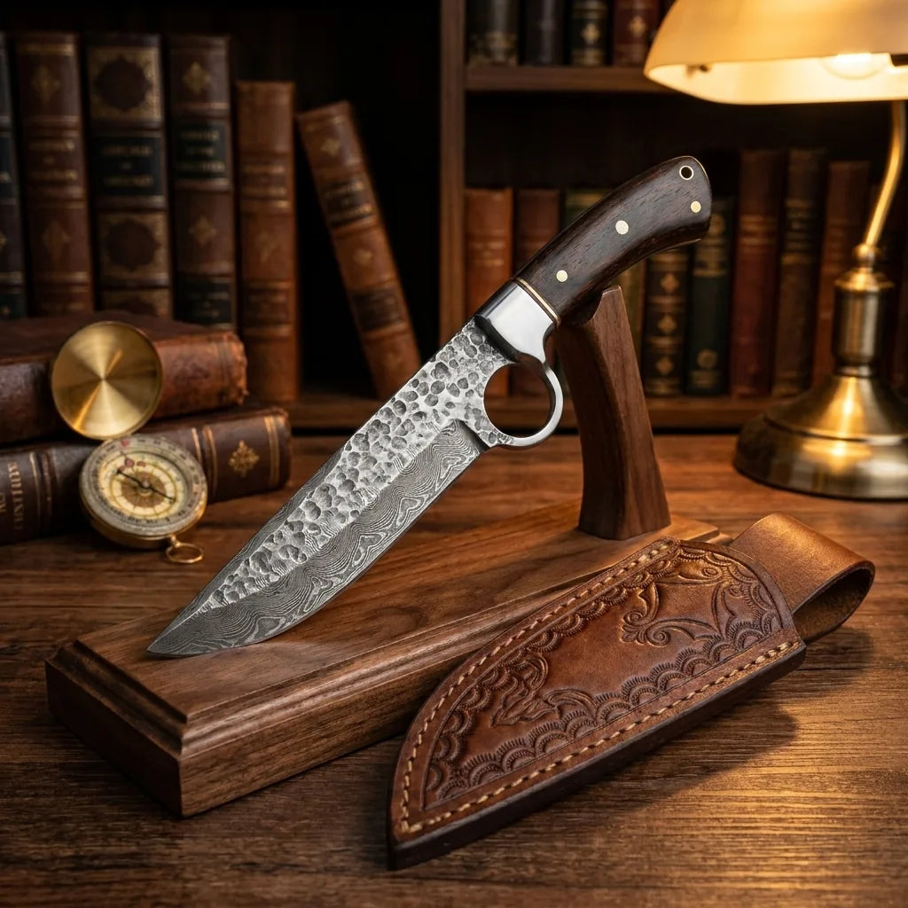 Damascus Straight Knife 20 N Collectible Fixed Blade - 5741