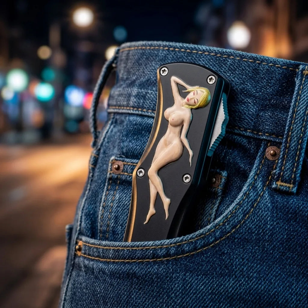 Spring Automatic Knife Naked Girl Pocket Spring Steel - 6113