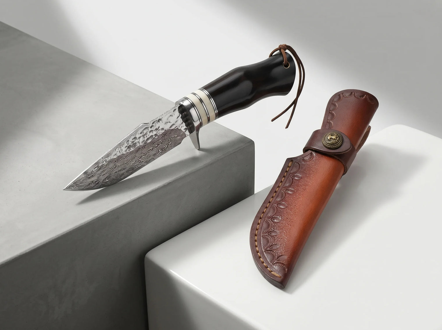 Damascus Hunting Fixed Blade Knife Outdoor EDC - 4409