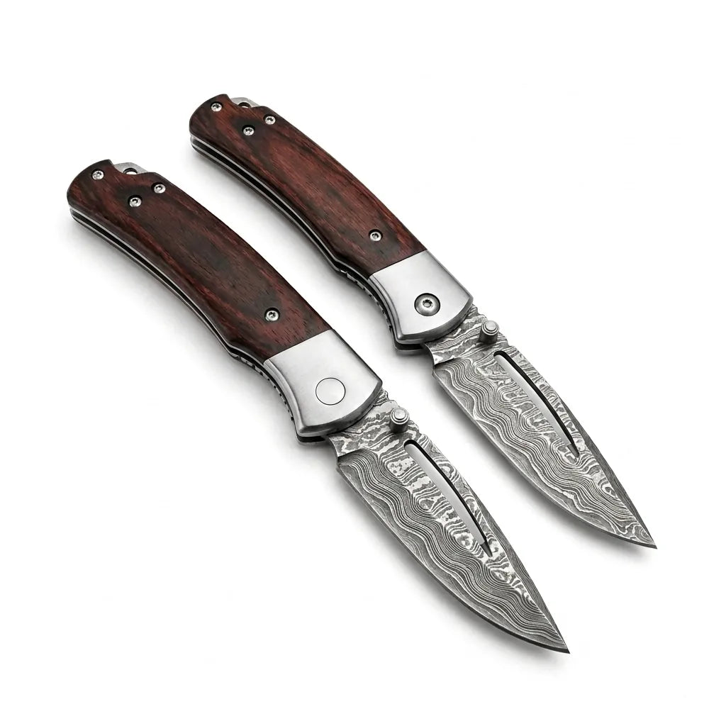 Damascus Folding Knife Leech EDC Collectible Gift - 5322