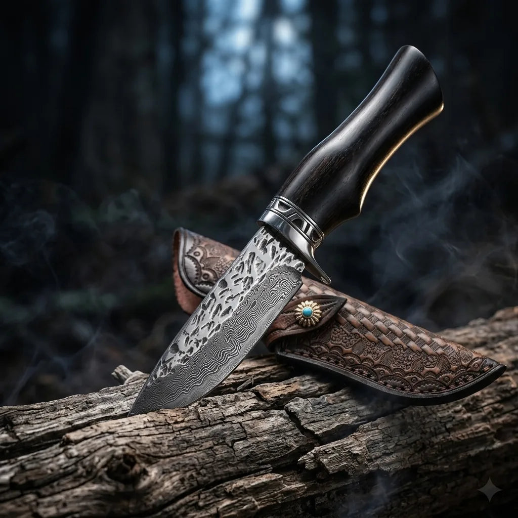 Damascus Straight Knife Hunt Collectible Fixed Blade - 5349