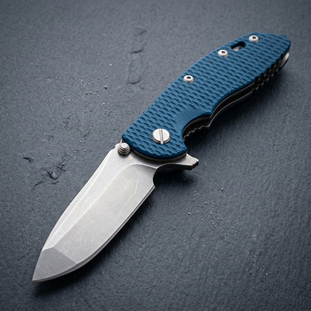 Damascus Outdoor Fixed Blade Knife XM-18 (G10 Version, Titanium Handle, Blue) 1338 Outdoor Camping EDC Handcrafted Knife—Collectible Gift, Display Piece, Artfully Forged Gift Edition