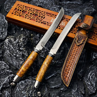 Damascus Outdoor Fixed Blade “Emperor · Uzi Steel Samurai” 6112 Outdoor Camping EDC Handcrafted Knife Collection Gift Display Special Hand-Forged Gift Edition Outdoor