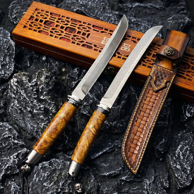 Damascus Outdoor Fixed Blade “Emperor · Uzi Steel Samurai” 6112 Outdoor Camping EDC Handcrafted Knife Collection Gift Display Special Hand-Forged Gift Edition Outdoor