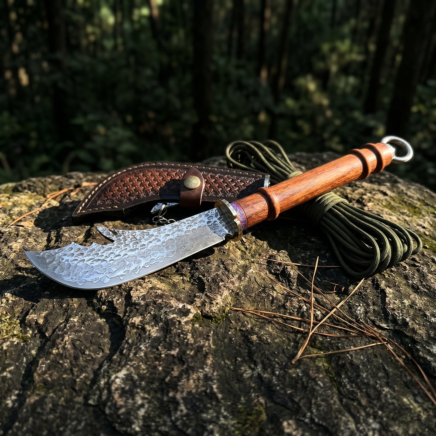 Damascus Outdoor Fixed Blade “Yanyue” Guan Yu Sword 6873 – Outdoor Camping, EDC, Handcrafted Knife, Collectible, Gift, Display, Forged Artwork, Outdoor