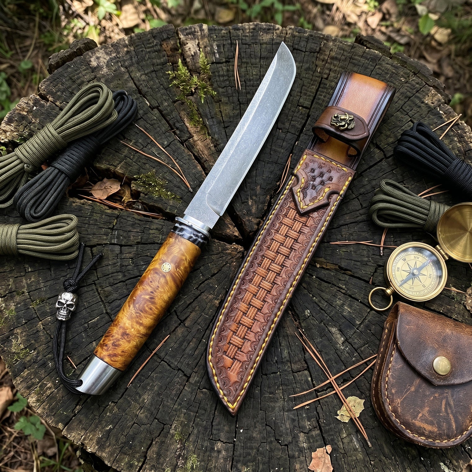 Damascus Outdoor Fixed Blade “Emperor · Uzi Steel Samurai” 6112 Outdoor Camping EDC Handcrafted Knife Collection Gift Display Special Hand-Forged Gift Edition Outdoor