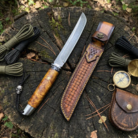Damascus Outdoor Fixed Blade “Emperor · Uzi Steel Samurai” 6112 Outdoor Camping EDC Handcrafted Knife Collection Gift Display Special Hand-Forged Gift Edition Outdoor