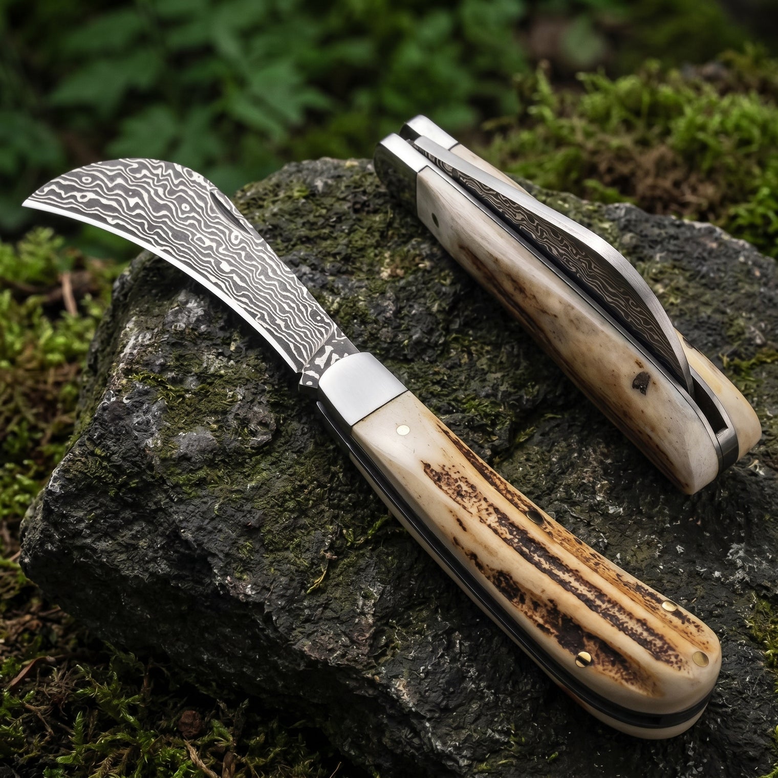 Damascus Folding Knife – Pterosaur Titanium Alloy High-End Folding Knife (Two Styles: Checkered Pattern, Flat Tip) Gray Handle, White Blade – Outdoor Camping, EDC, Handcrafted Knife, Collectible Gift, Display Piece, Hand-Forged Gift Edition