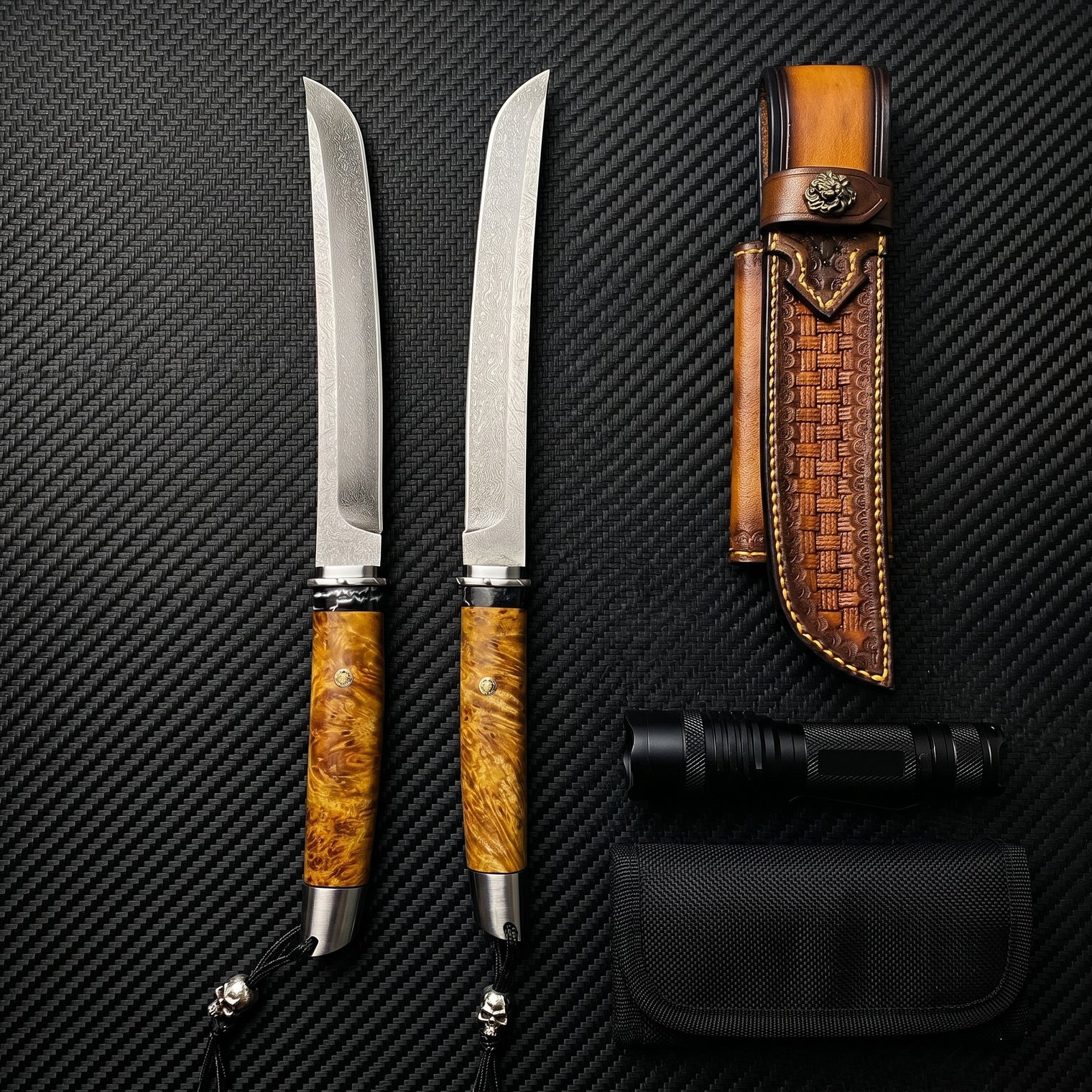Damascus Outdoor Fixed Blade “Emperor · Uzi Steel Samurai” 6112 Outdoor Camping EDC Handcrafted Knife Collection Gift Display Special Hand-Forged Gift Edition Outdoor