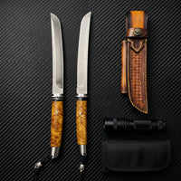 Damascus Outdoor Fixed Blade “Emperor · Uzi Steel Samurai” 6112 Outdoor Camping EDC Handcrafted Knife Collection Gift Display Special Hand-Forged Gift Edition Outdoor