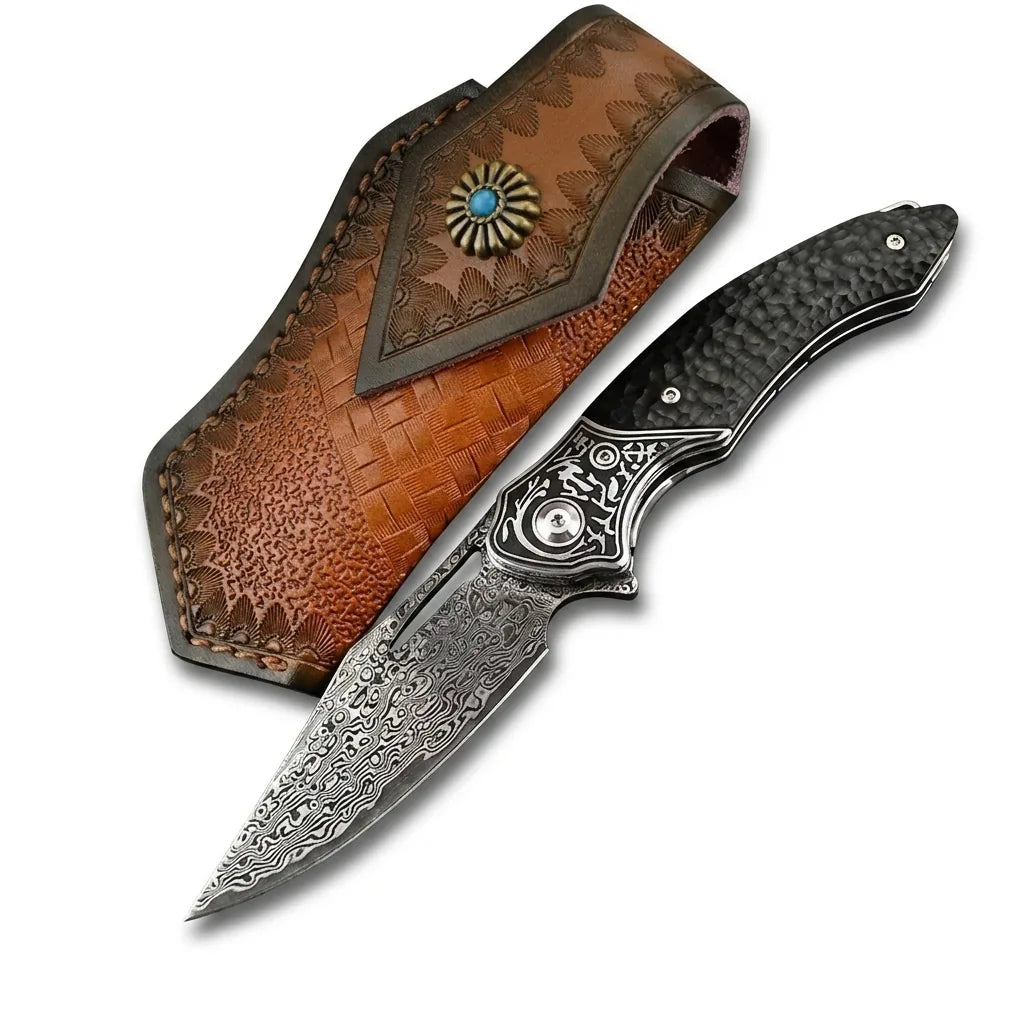 Damascus Folding Knife Cangl EDC Collectible Gift - 5898