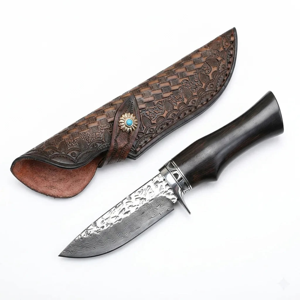 Damascus Straight Knife Hunt Collectible Fixed Blade - 5349