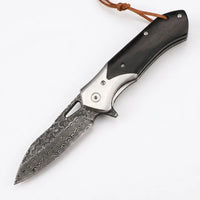 Damascus Folding Knife Ebony EDC Collectible Gift - 6475