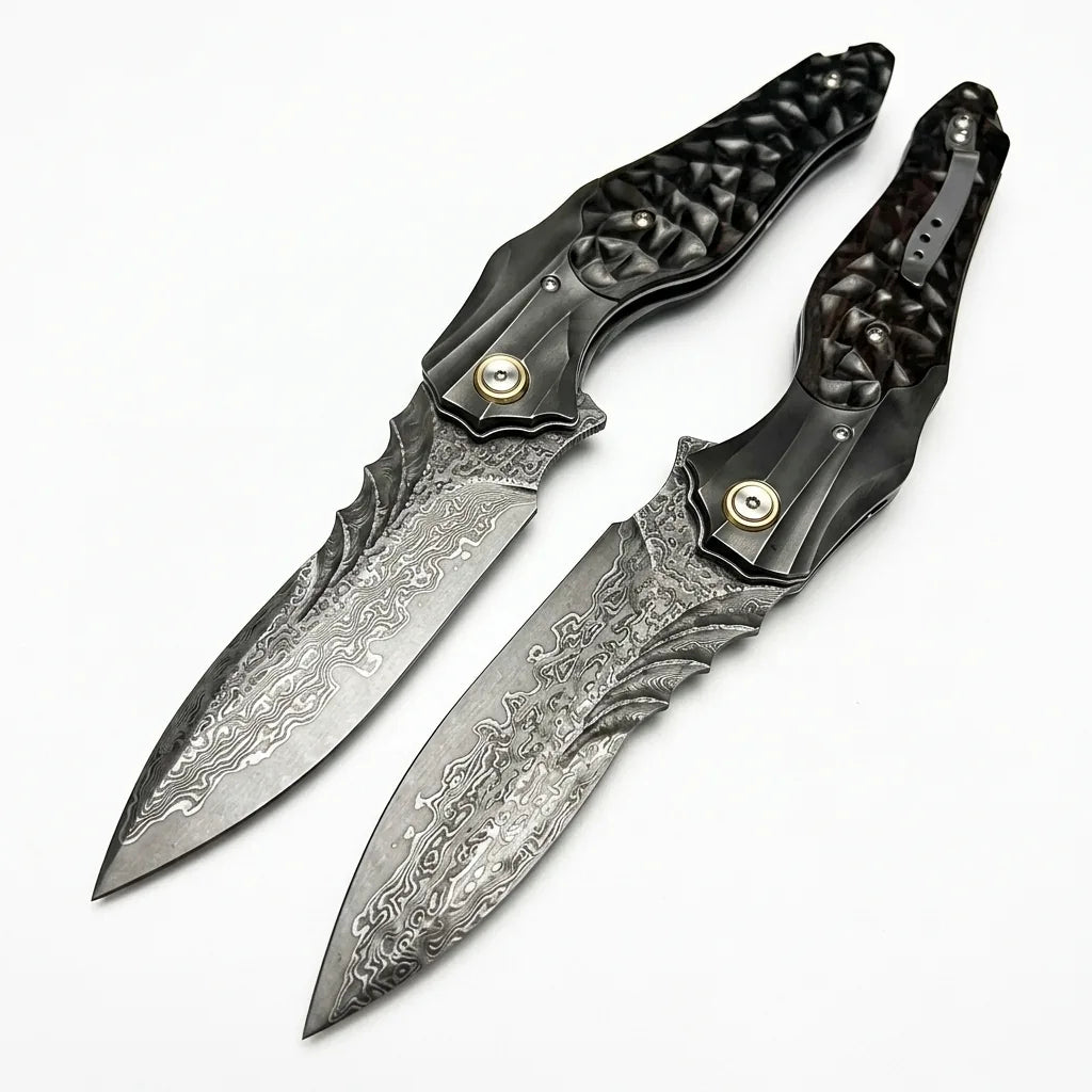 Damascus Folding Knife Magic EDC Collectible Gift - 6963