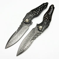 Damascus Folding Knife Magic EDC Collectible Gift - 6963