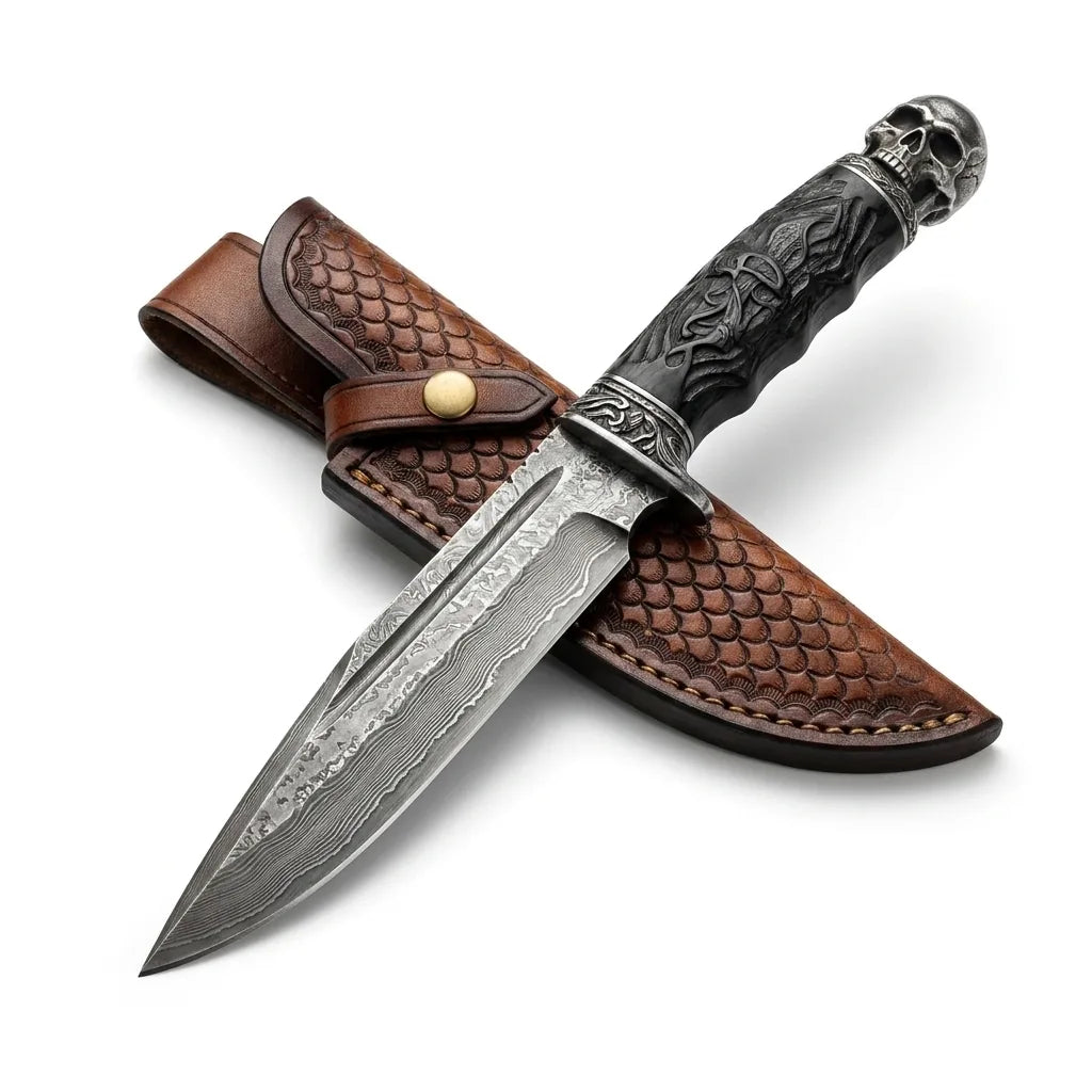 Damascus Fixed Blade Black Knight Camping Fixed Knife - 5790