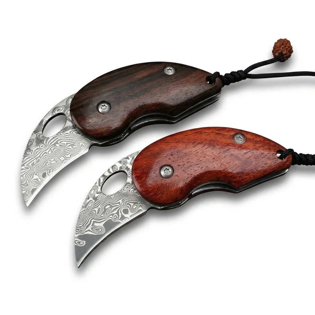 Damascus Folding Knife Bean Mini EDC Collectible Gift - 4231