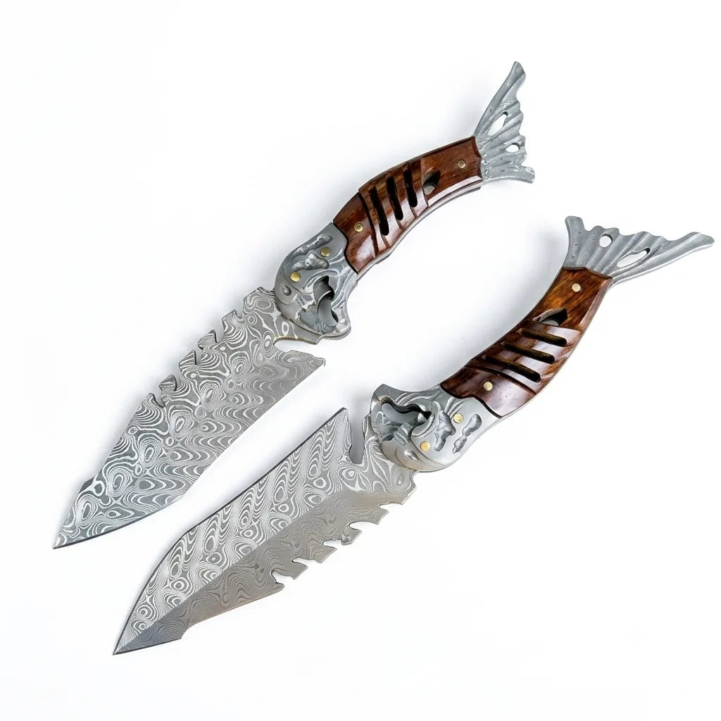 Damascus Fixed Blade Cloud Shark Camping Fixed Knife - 6190