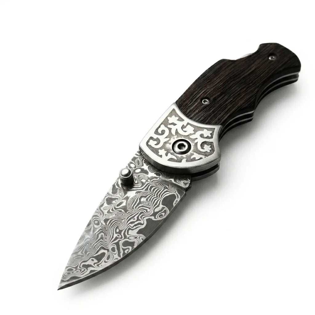 Damascus Folding Knife Leader Mini Camping EDC Folder - 6426