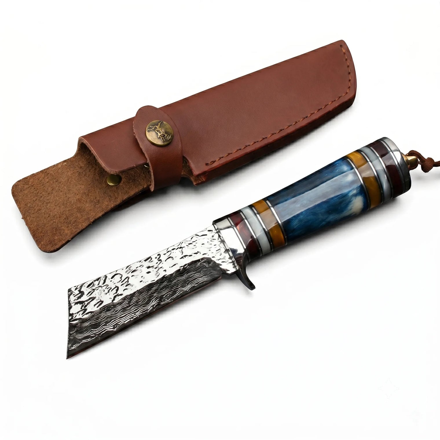 Damascus Samurai Fixed Blade Knife Outdoor EDC - 3754
