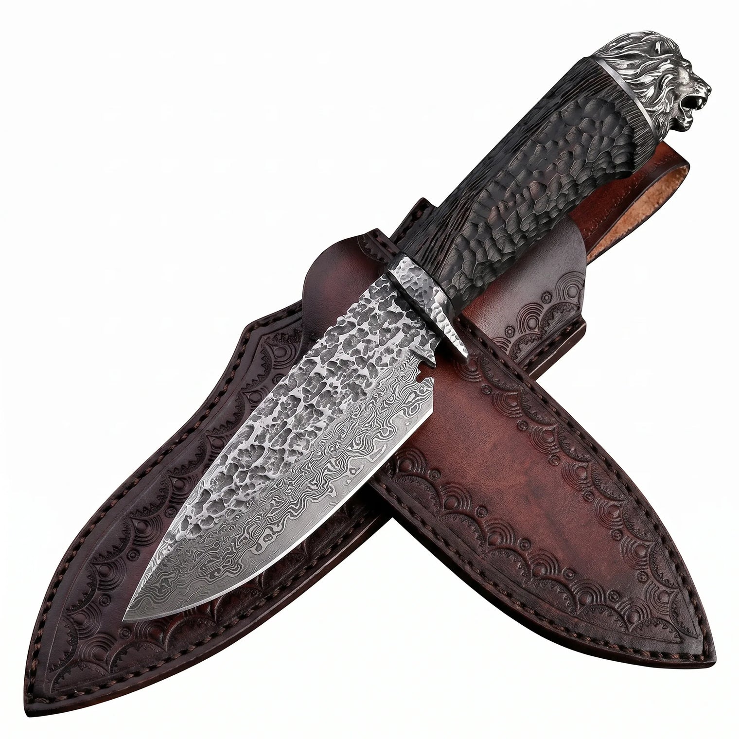 Damascus VG10 Fixed Blade Knife Outdoor EDC Lion - 4923