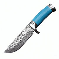Damascus Folding EDC Knife Ebony Horn Camping - 3716
