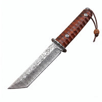 Damascus Samurai Display Knife Rosewood EDC - 4553