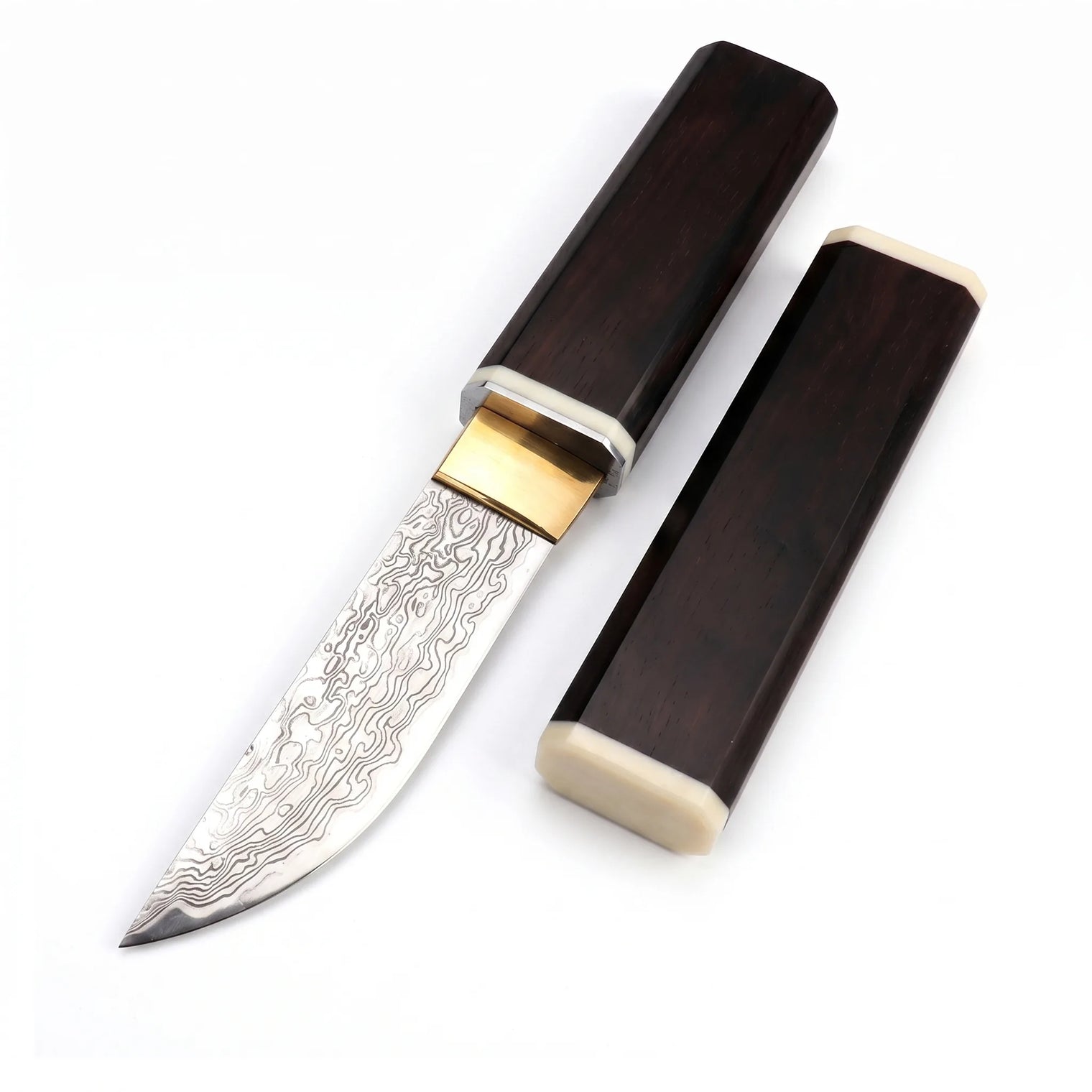Damascus Katana Display Knife Ebony EDC - 4881