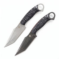 Damascus Outdoor Fixed Blade Black Panther Tactical Knife Black Blade White Blade Outdoor Camping EDC Handcrafted Knife Collectible Gift Display-Grade Hand-Forged Gift Edition Outdoor Handcrafted Collectible