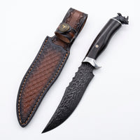 Damascus Outdoor Fixed Blade “Black Rhino” 7229 Outdoor Camping EDC Handcrafted Knife—Collectible Gift, Display Piece, Artfully Forged Gift Edition, Outdoor Handcrafted Collectible, Camping  Optimized Description: