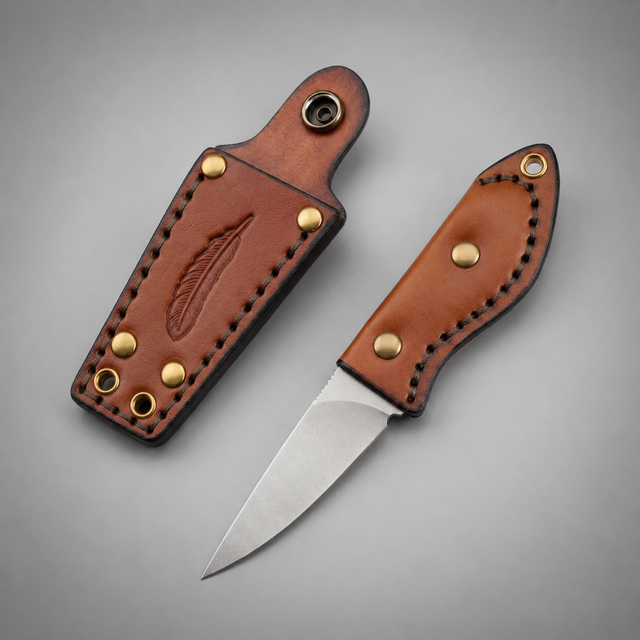 Damascus Outdoor Fixed-Blade Feather Leather Handle Pocket Knife 7248 Outdoor Camping EDC Handcrafted Knife Collectible Gift Display-Grade Hand-Forged Gift Edition Outdoor Handcrafted