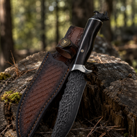 Damascus Outdoor Fixed Blade “Black Rhino” 7229 Outdoor Camping EDC Handcrafted Knife—Collectible Gift, Display Piece, Artfully Forged Gift Edition, Outdoor Handcrafted Collectible, Camping  Optimized Description: