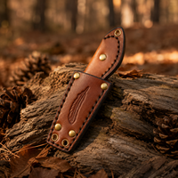 Damascus Outdoor Fixed-Blade Feather Leather Handle Pocket Knife 7248 Outdoor Camping EDC Handcrafted Knife Collectible Gift Display-Grade Hand-Forged Gift Edition Outdoor Handcrafted