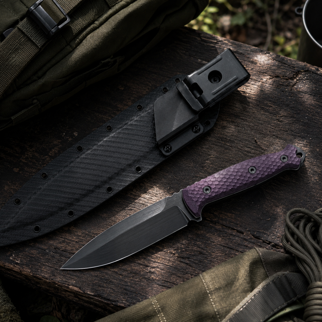 Damascus Outdoor Fixed Blade Knife 01 Short Sword Titanium-Plated Version 7238 Outdoor Camping EDC Handcrafted Knife Collectible Gift Display-Grade Hand-Forged Gift Edition Outdoor