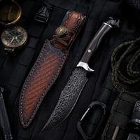 Damascus Outdoor Fixed Blade “Black Rhino” 7229 Outdoor Camping EDC Handcrafted Knife—Collectible Gift, Display Piece, Artfully Forged Gift Edition, Outdoor Handcrafted Collectible, Camping  Optimized Description:
