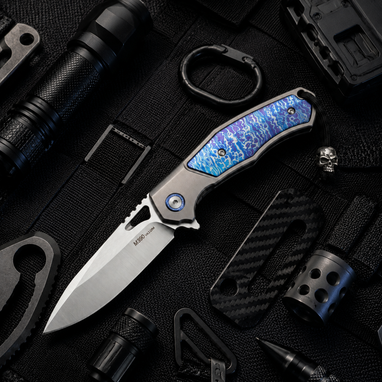 Damascus Folding Knife “Cruiser” · M390 Steel Folding Knife 7295 Outdoor Camping EDC Handcrafted Knife Collection Gift Display Special Hand-Forged Gift Edition