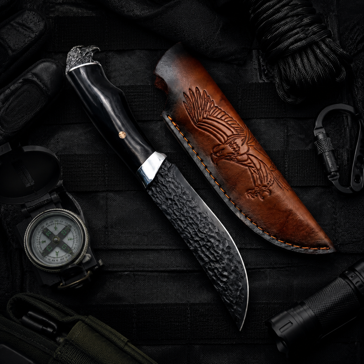 Damascus Outdoor Fixed Blade “Black Hawk” 7230 Outdoor Camping EDC Handcrafted Knife—Collectible Gift, Display Piece, Artfully Forged Gift Edition, Outdoor Handcrafted Collectible, Camping