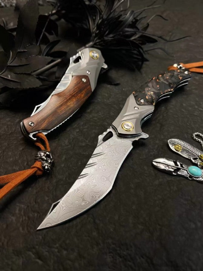 [Damascus Folding Knife “Poison Owl” (M390)] 6931 Outdoor Camping EDC Handcrafted Knife Collection Gift Display Special Hand-Forged Gift Edition