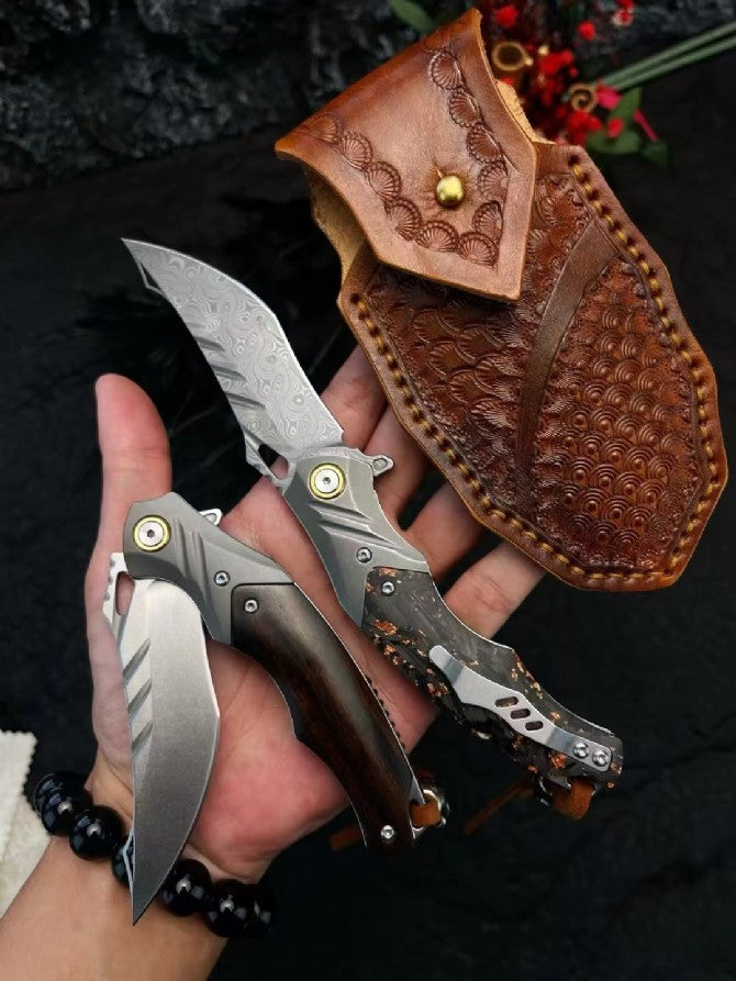 [Damascus Folding Knife “Poison Owl” (M390)] 6931 Outdoor Camping EDC Handcrafted Knife Collection Gift Display Special Hand-Forged Gift Edition