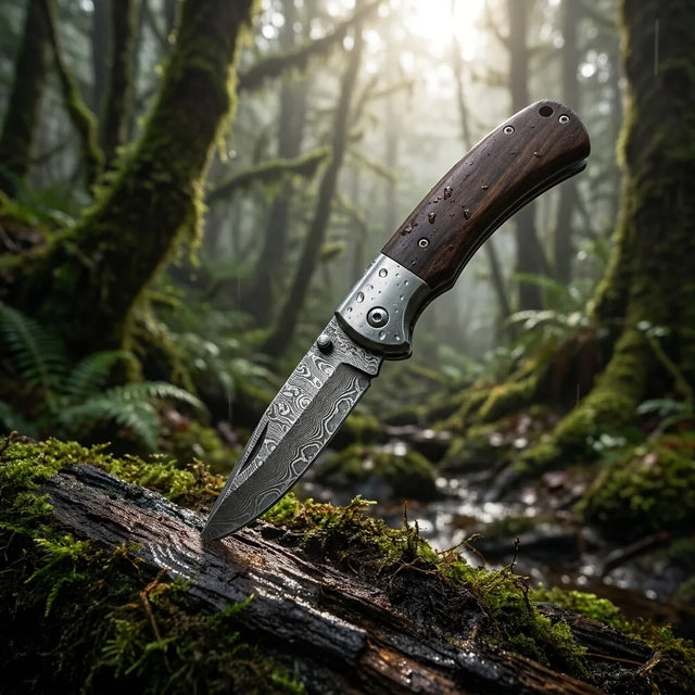 Damascus Folding Knife Leech EDC Collectible Gift - 5322