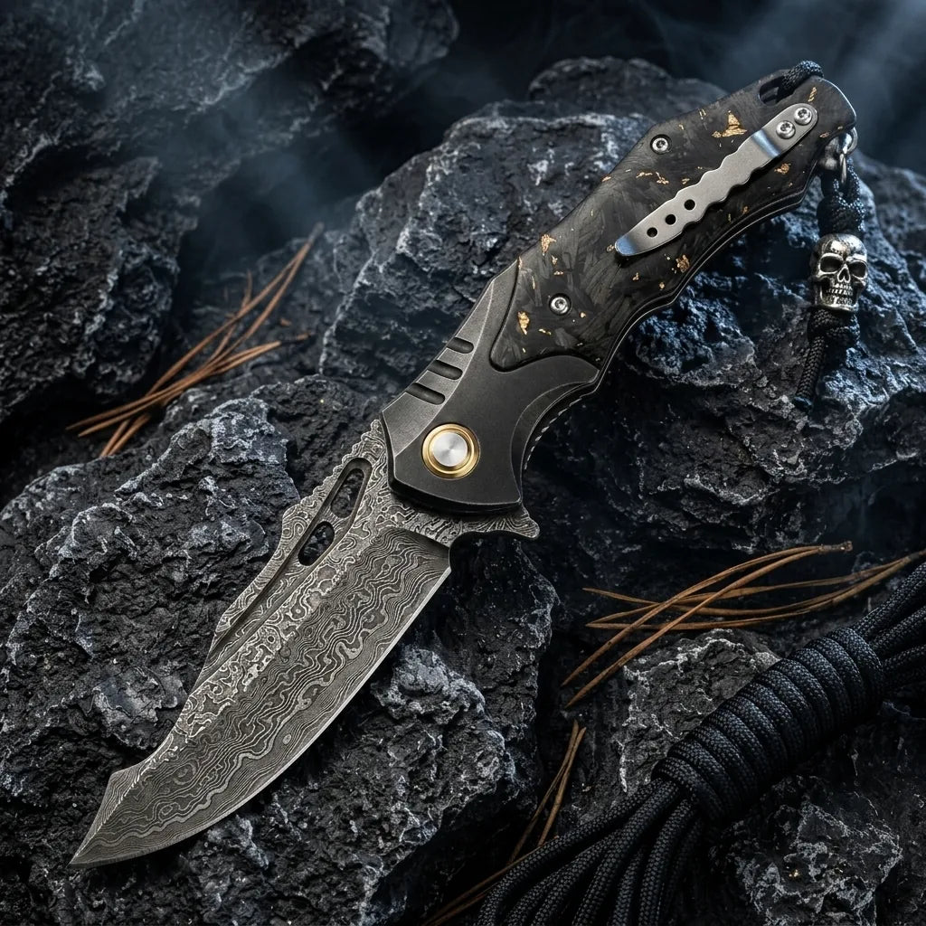 Damascus Folding Knife Lingxi EDC Collectible Gift - 6658