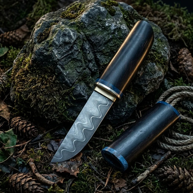 Damascus Straight Knife Purp Collectible Fixed Blade - 5800