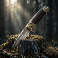 Damascus Folding Knife Golden EDC Collectible Gift - 7064