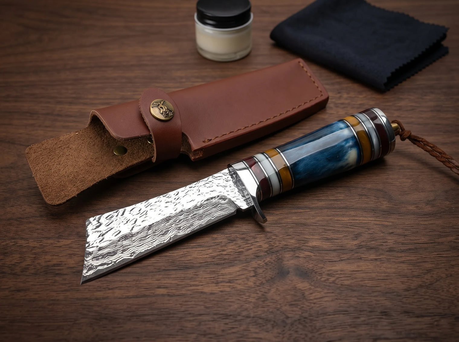Damascus Samurai Fixed Blade Knife Outdoor EDC - 3754