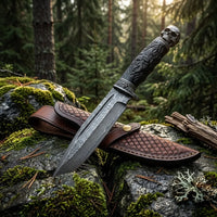 Damascus Fixed Blade Black Knight Camping Fixed Knife - 5790