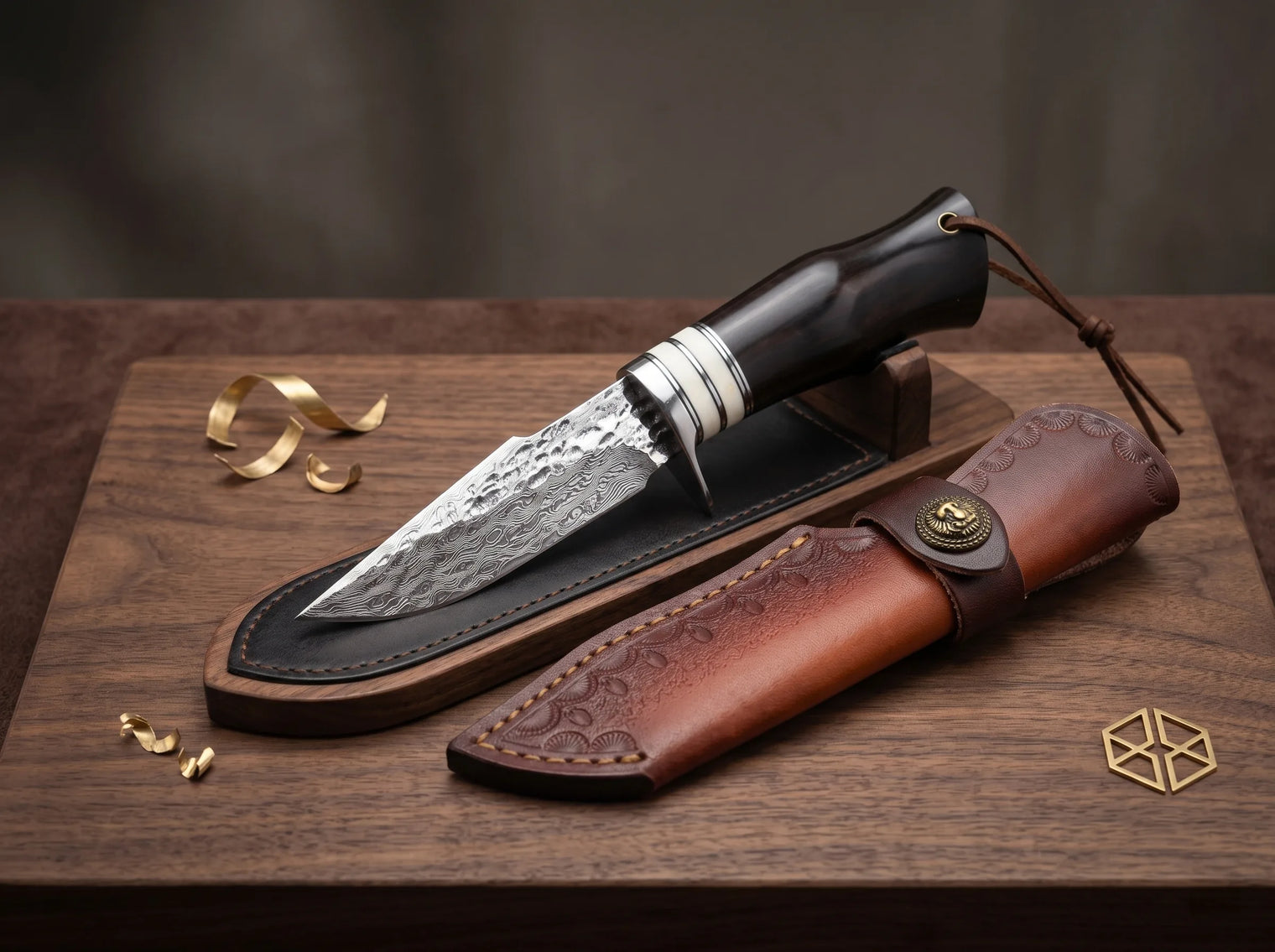 Damascus Hunting Fixed Blade Knife Outdoor EDC - 4409