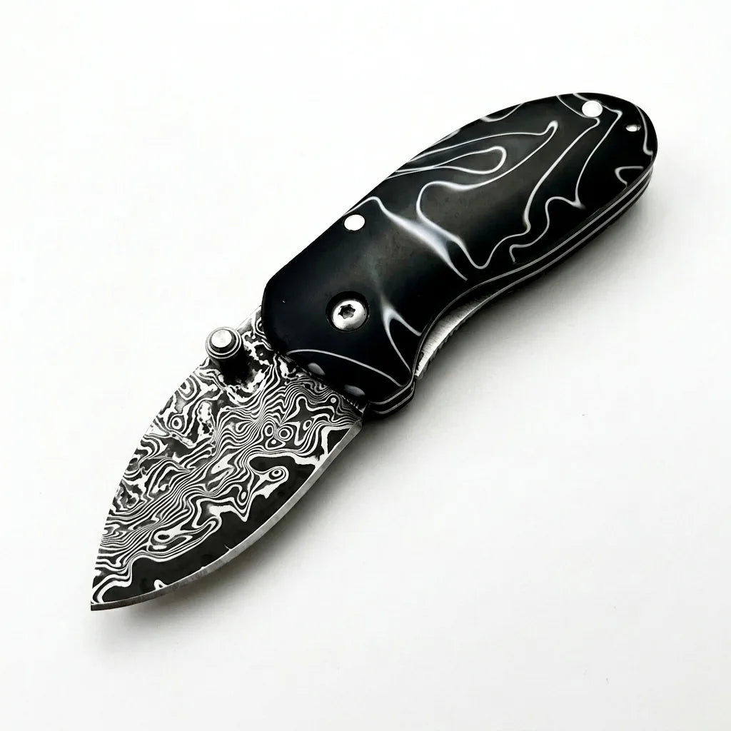 Damascus Folding Knife Littl EDC Collectible Gift - 5916