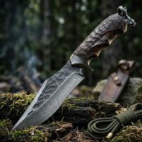 Damascus Fixed Blade Black Goat Camping Fixed Knife - 5622